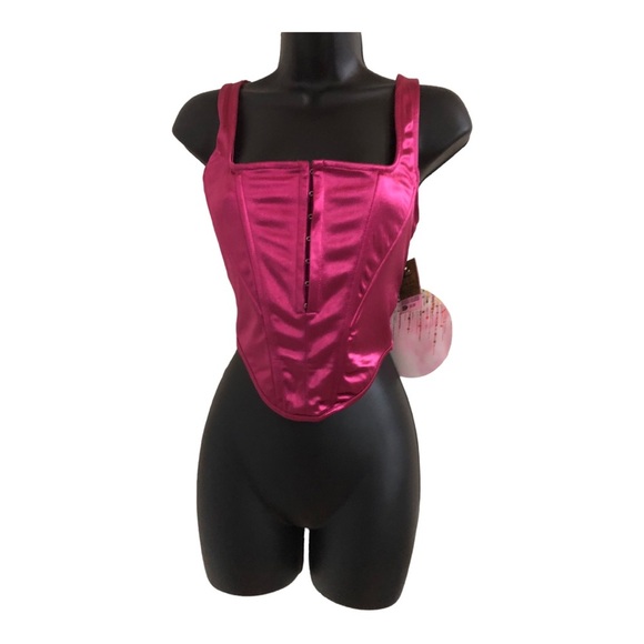 deep pink shaped hook n eye closure satin sheen effect sleeveless bustier size L - Picture 7 of 15